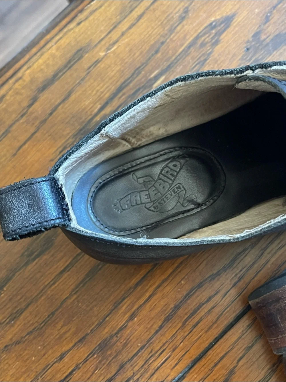 Freebird Mabel Distressed Black Leather Slip On Oxford Shoes Womens